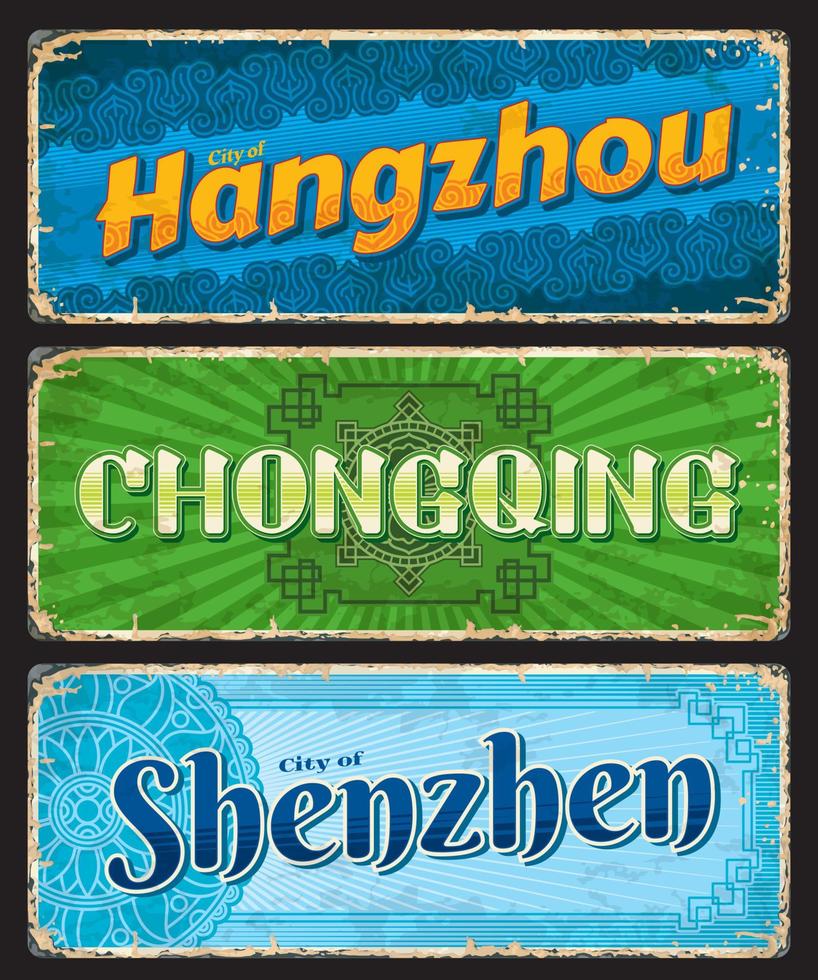 Hangzhou, Shenzhen, Chongqing city travel plate vector