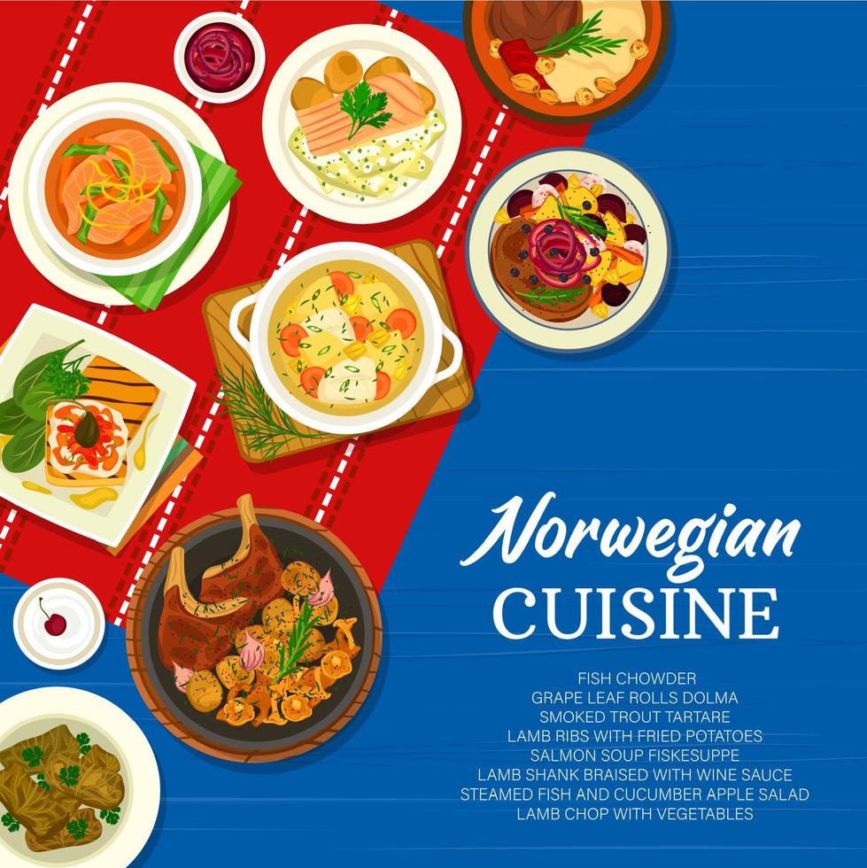 Norwegian cuisine restaurant menu cover vector