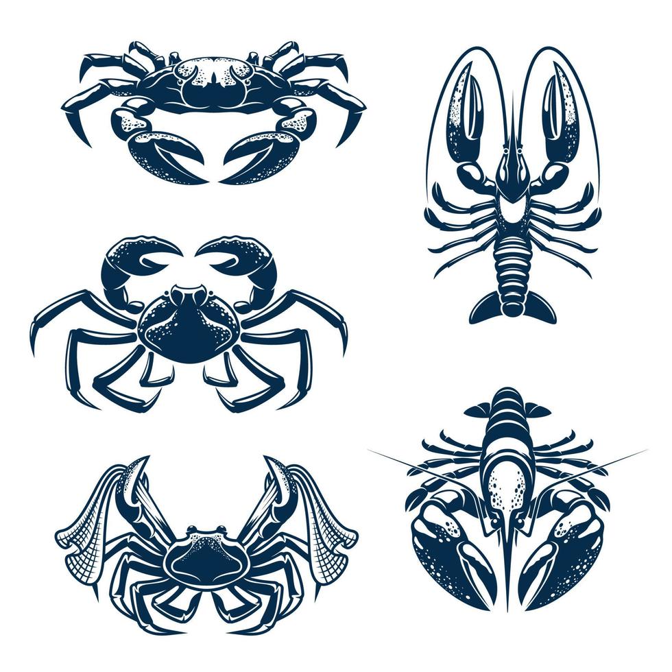 Seafood icon set with crab and lobster vector