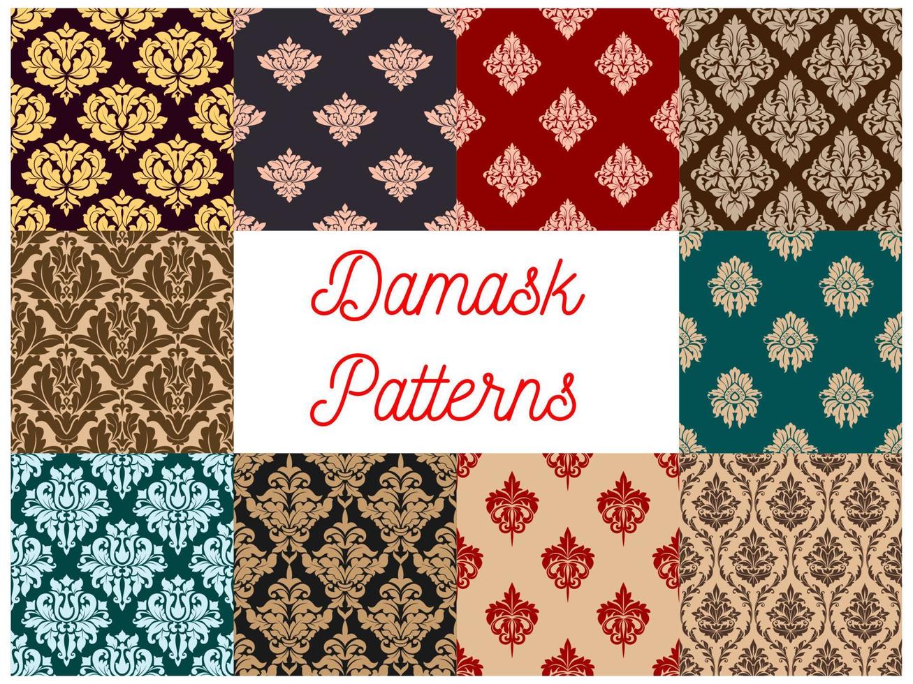 Damask floral pattern seamless vector set