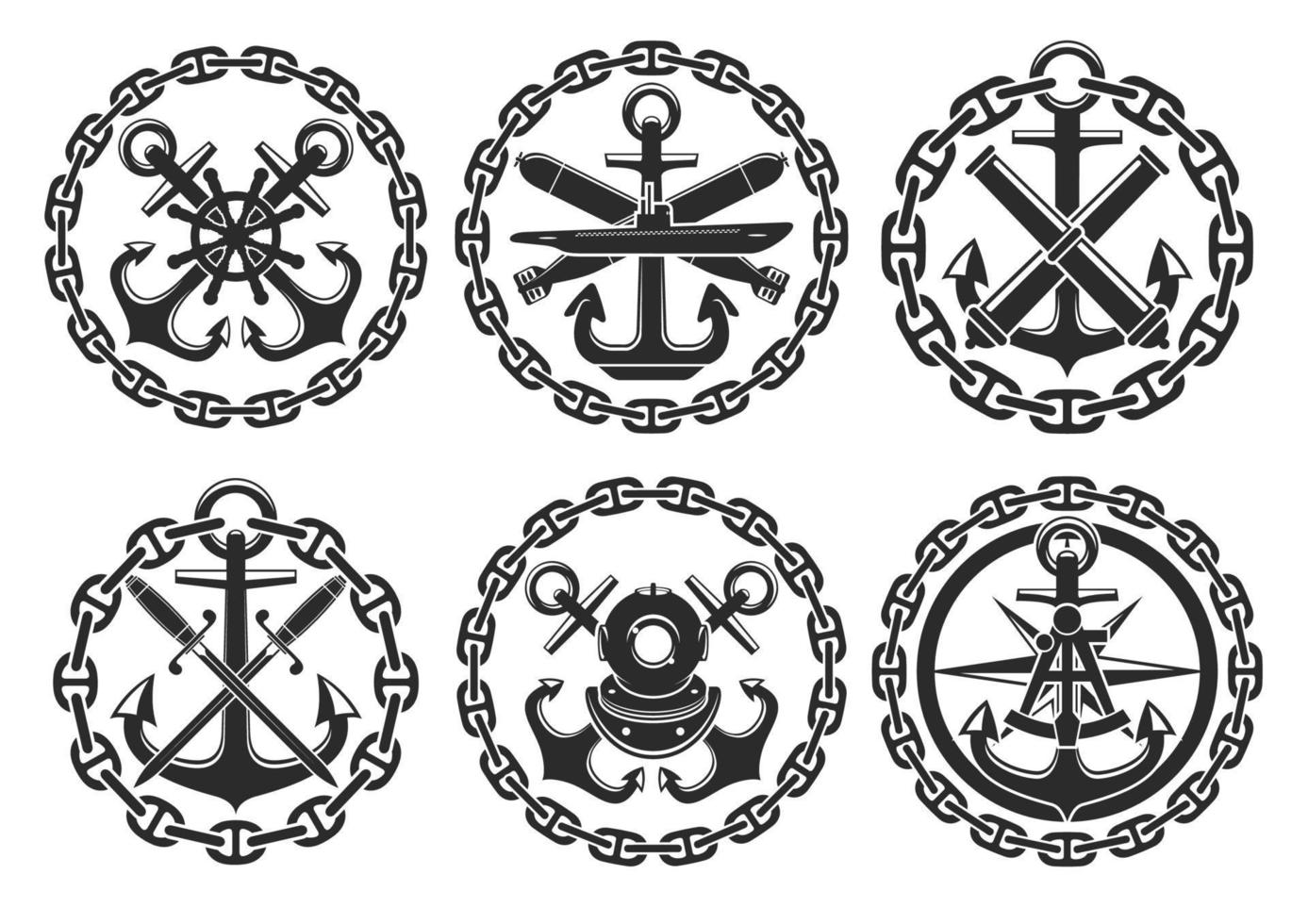 iconos vectoriales de ancla heráldica marina y náutica vector