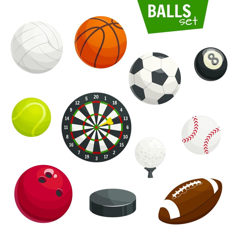 pelotas deportivas y elementos de juego conjunto de iconos vectoriales vector