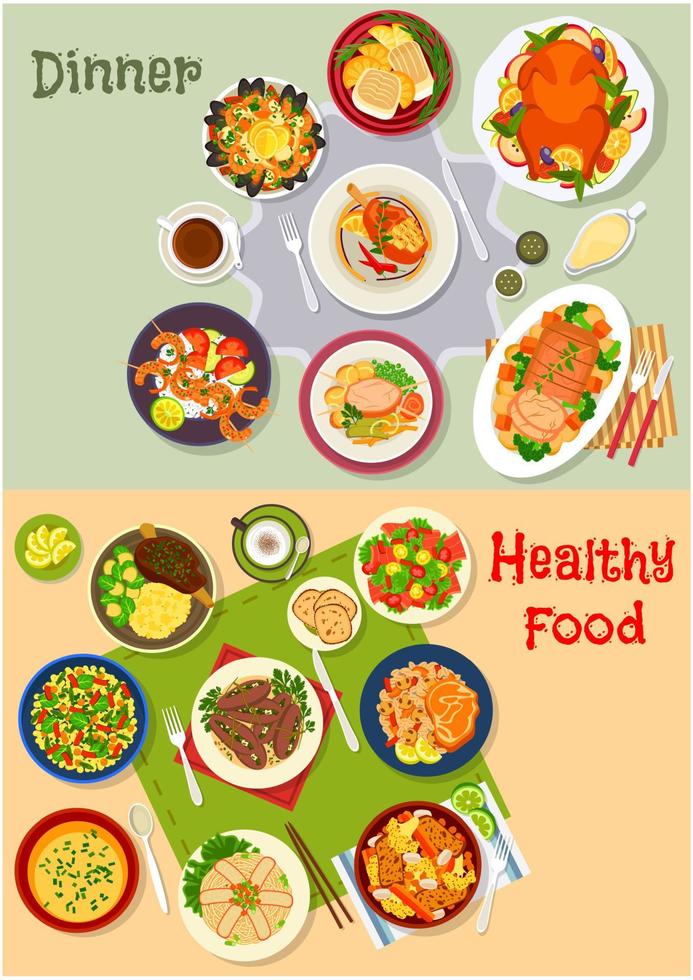 Healthy festive dinner icon set for menu design vector