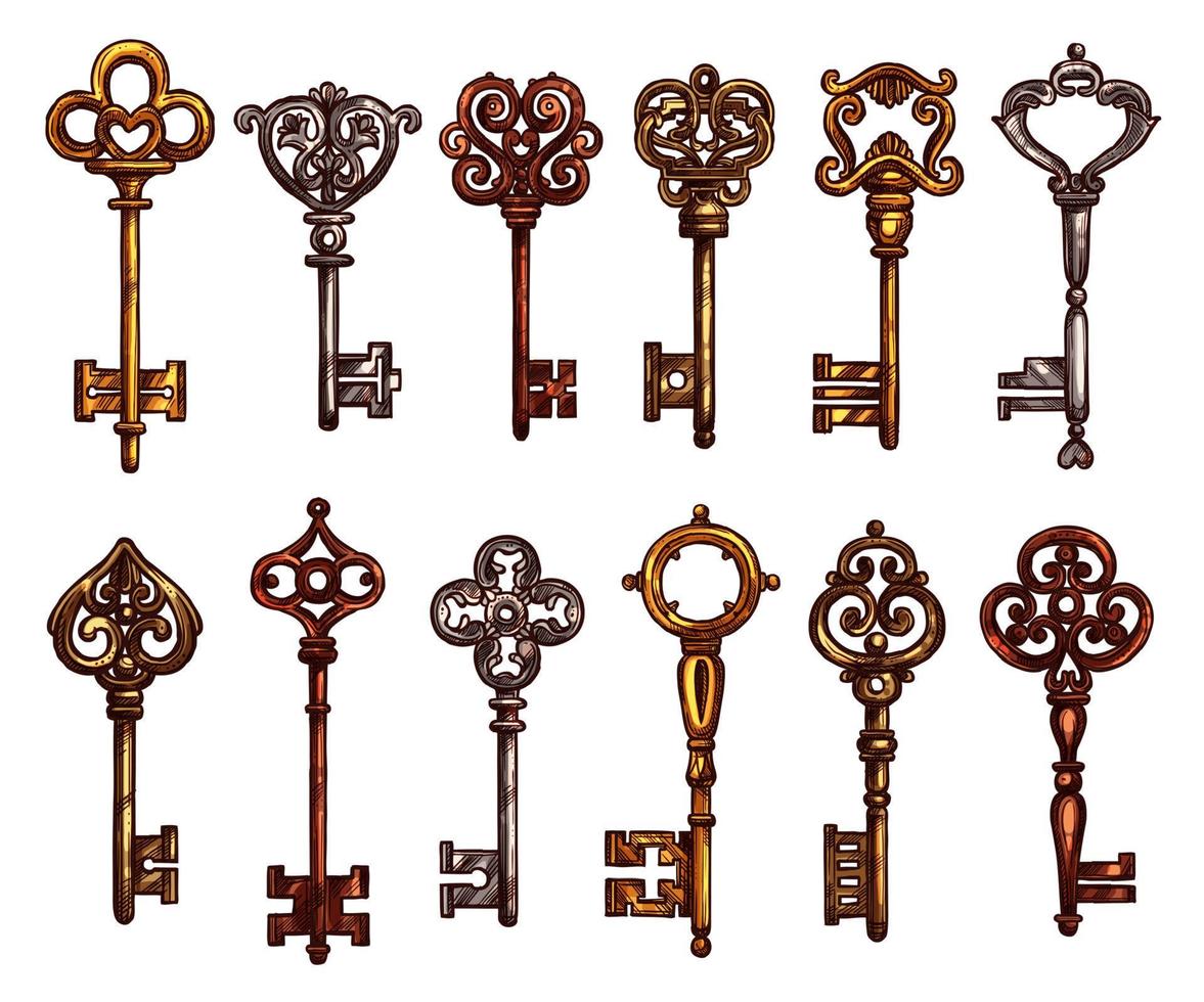 Key and vintage skeleton isolated sketch vector
