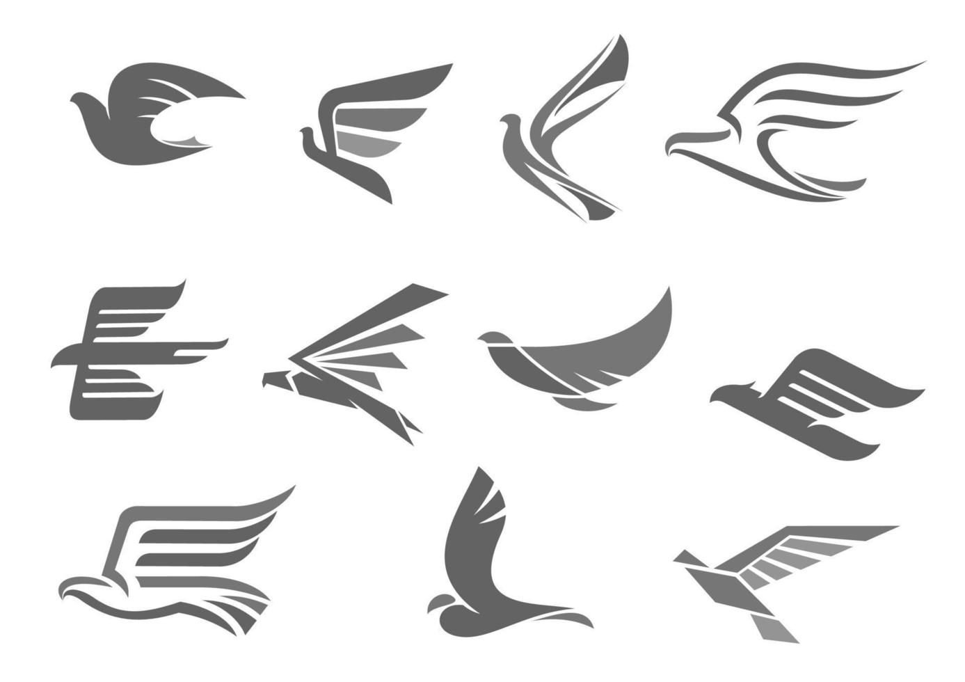 iconos vectoriales de pájaros voladores y alas vector