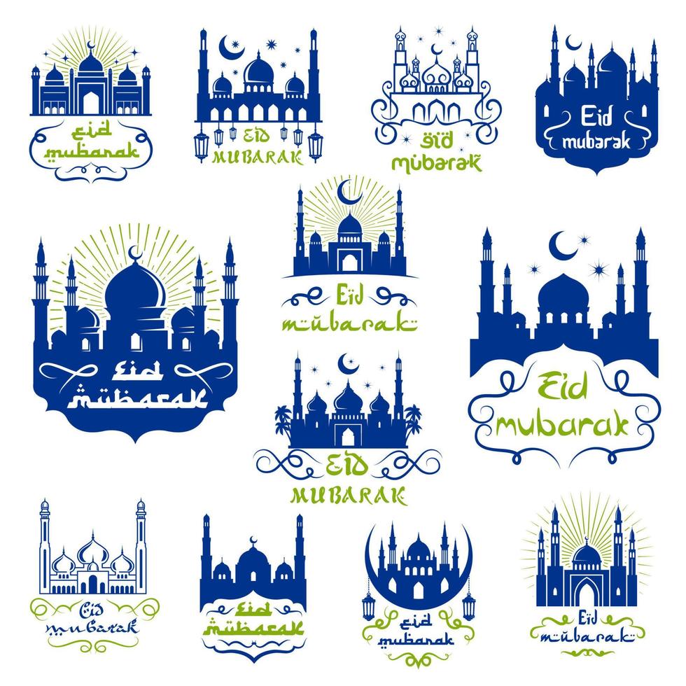 Eid Mubarak, Ramadan Kareem greetings icon set vector