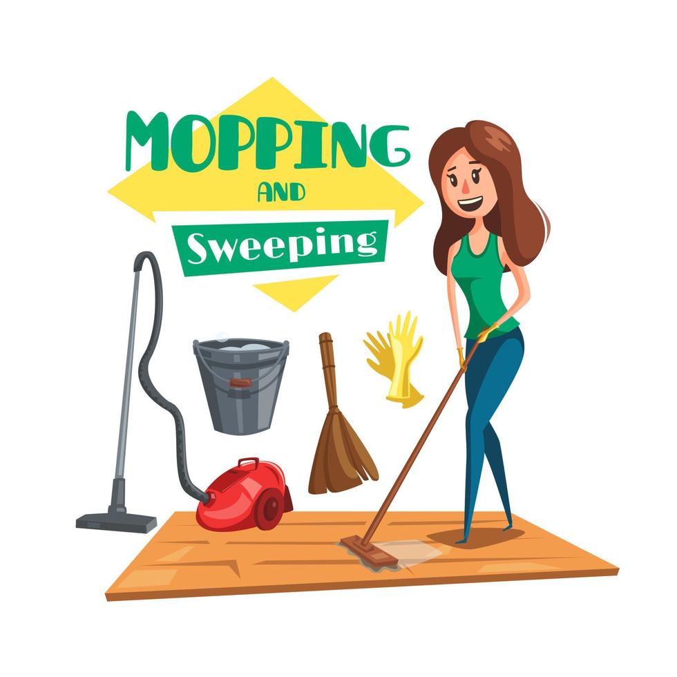 House mopping and sweeping vectro poster vector