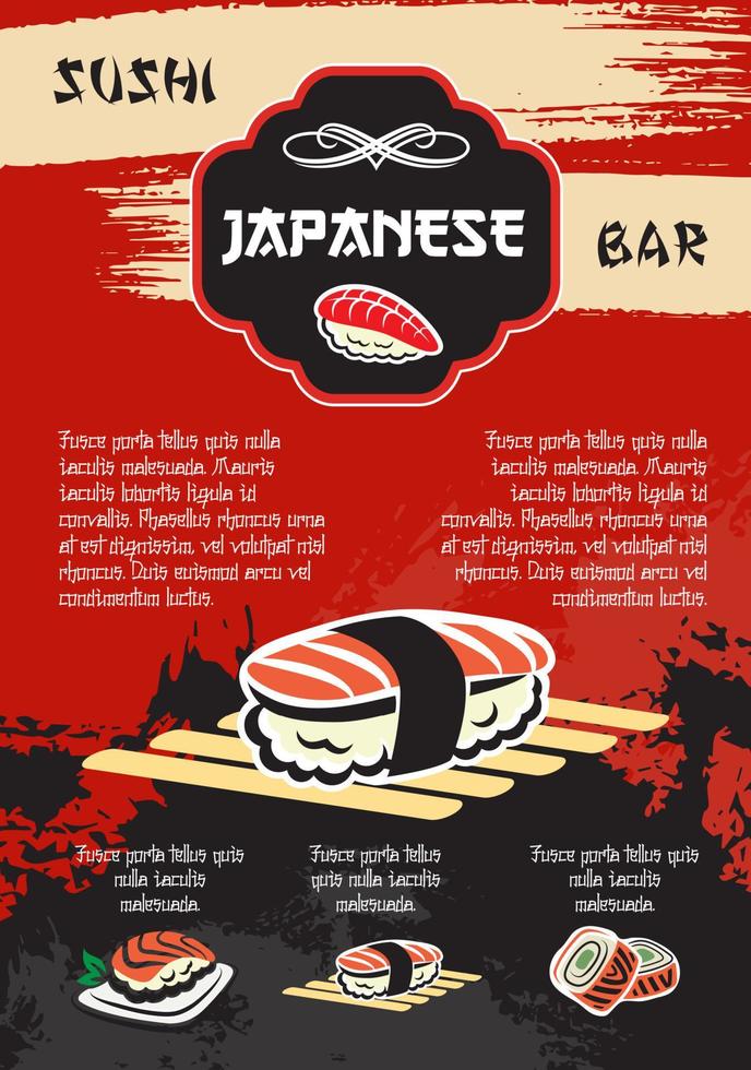 cartel de menú de restaurante de sushi o mariscos de vector