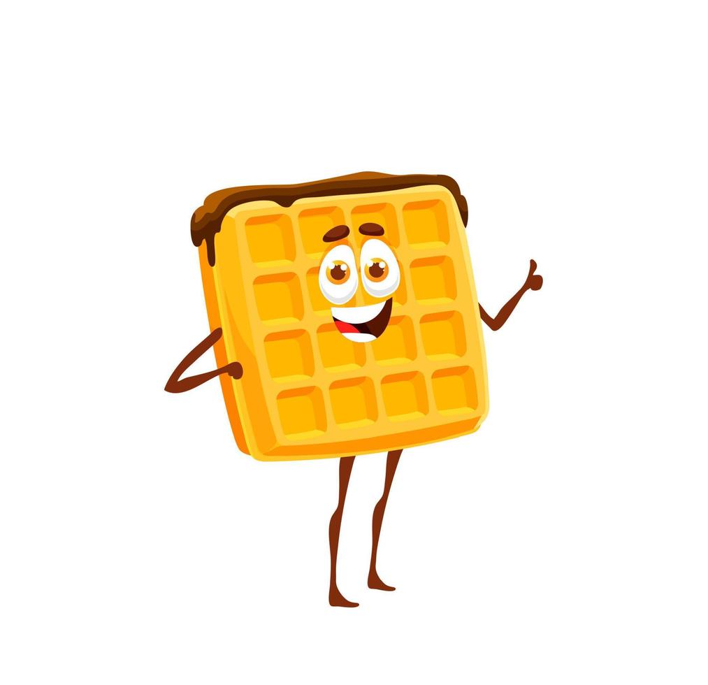 Cartoon belgian waffle character with chocolate vector