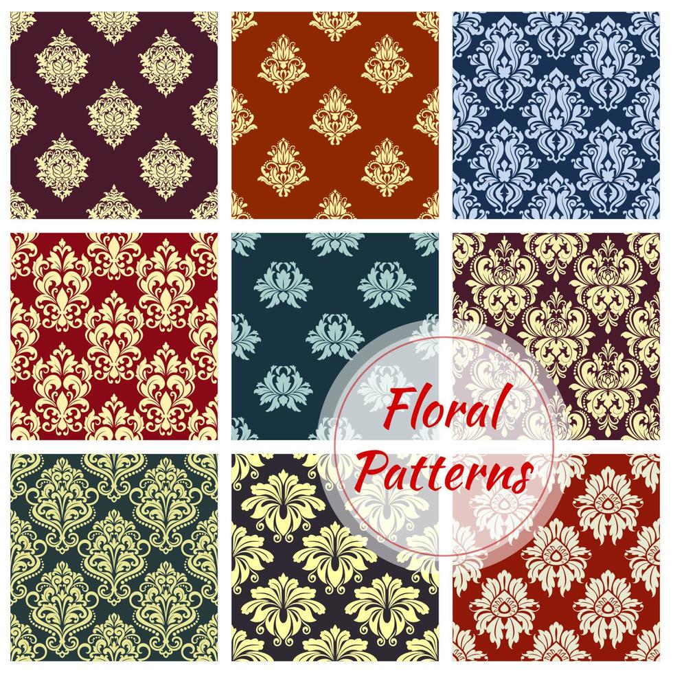 Seamless floral pattern set with damask ornament vector