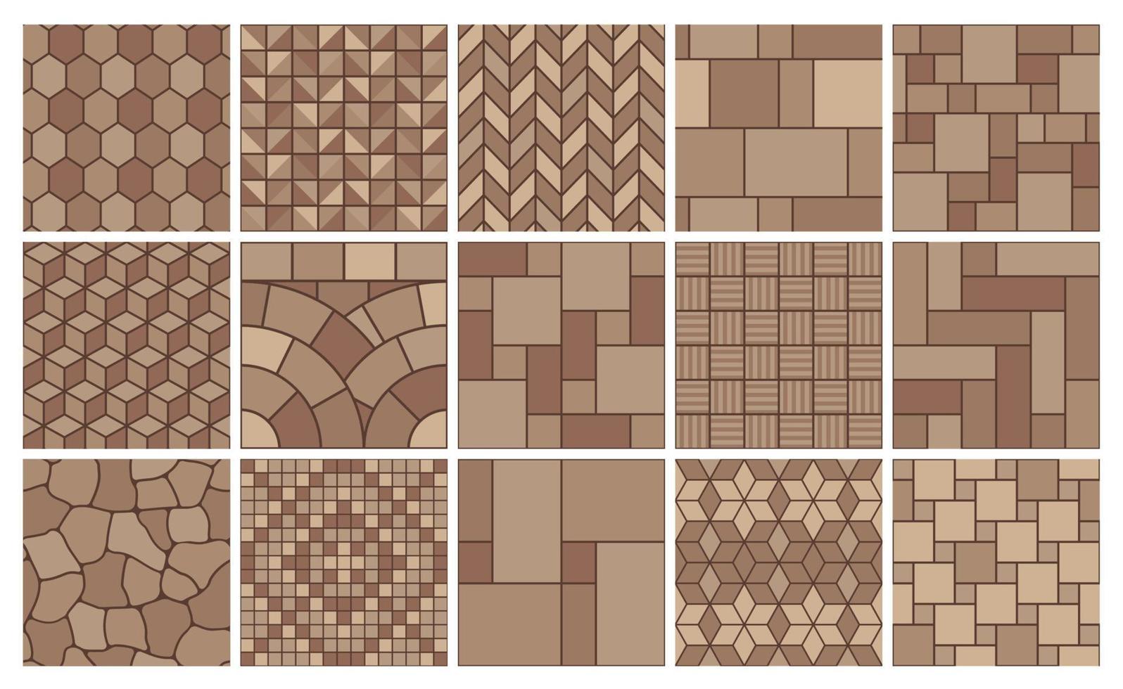 Stone pavement seamless patterns, street paving vector