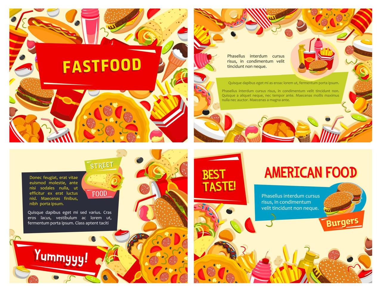 Vector fast food posters set for restaurant