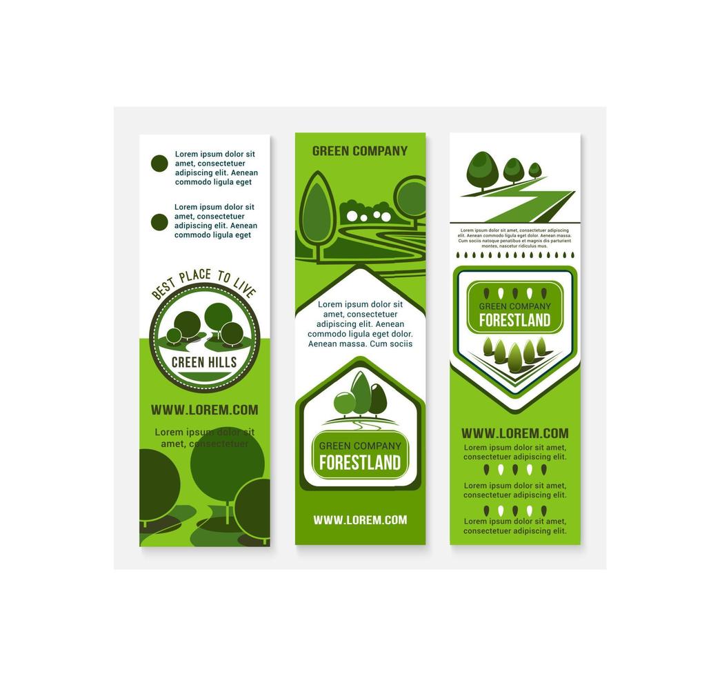 plantilla de banner de negocio verde ecológico con árbol vector
