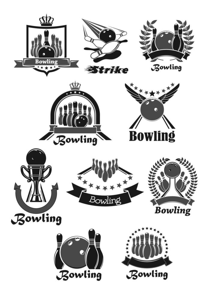 conjunto de iconos vectoriales de premios de torneo de juego de bolos vector