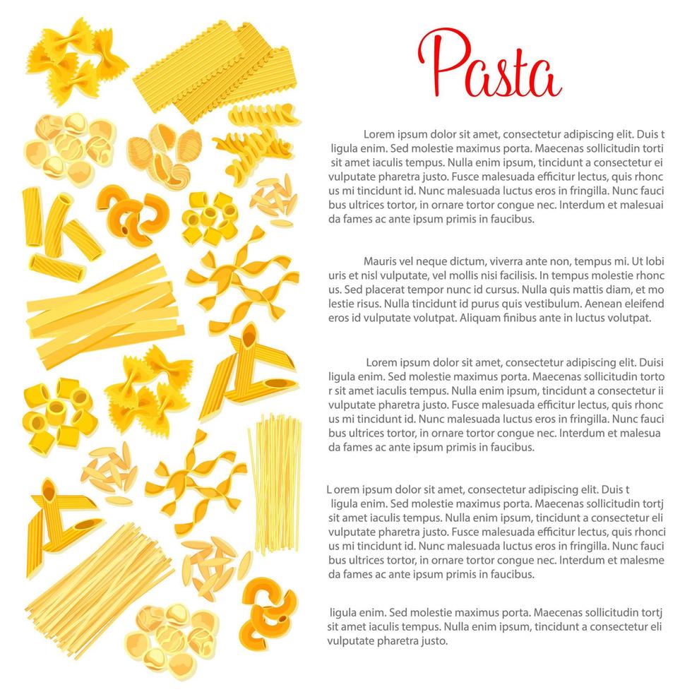Vector poster of pasta for Italian cuisine