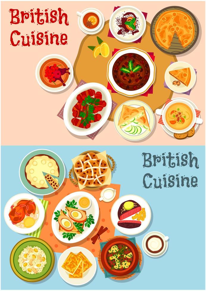 British cuisine popular dishes icon set design vector