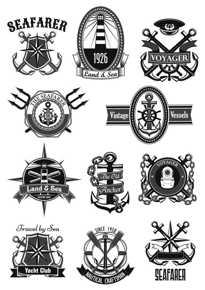 Vector heraldic icons of nautical marine seafarer