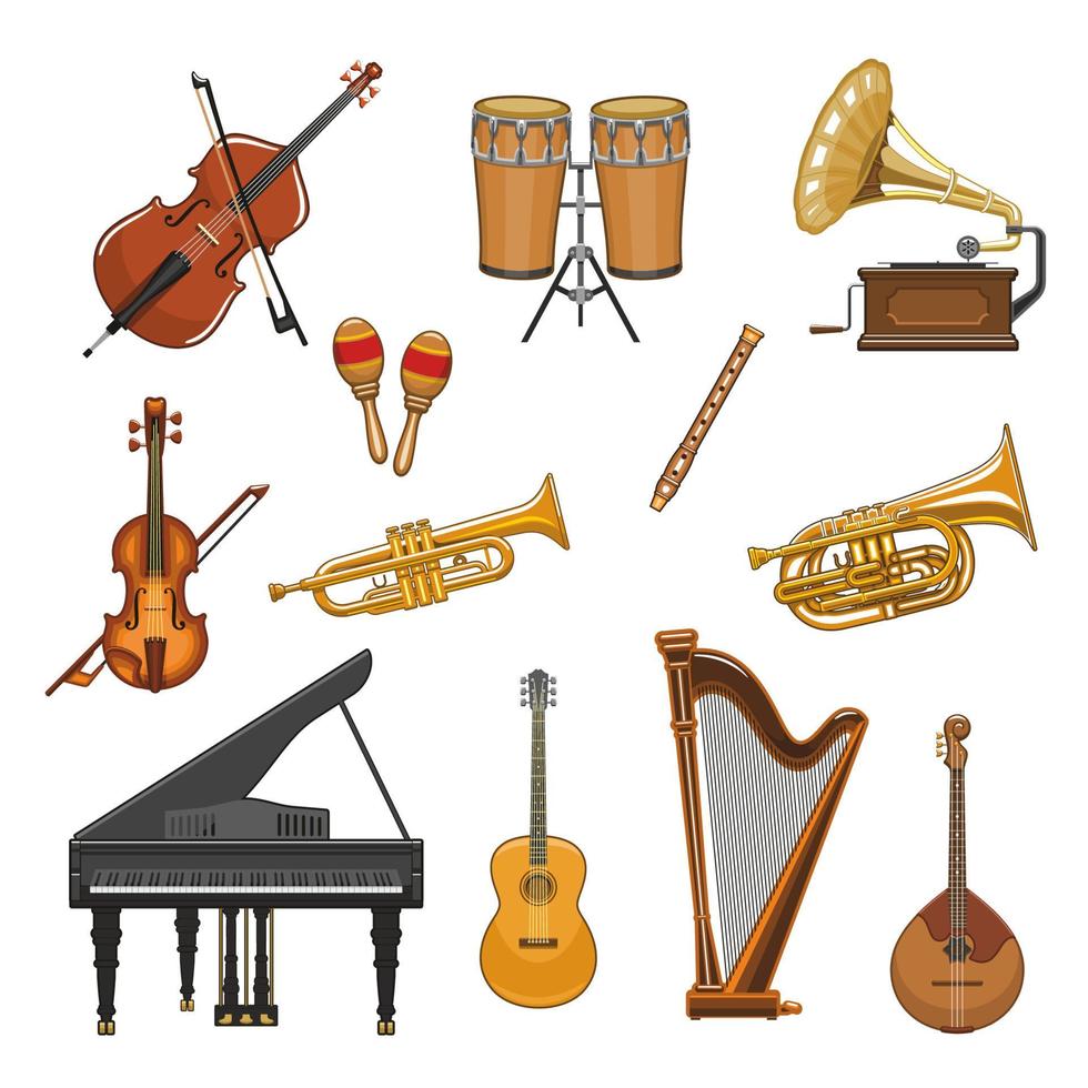 conjunto de iconos vectoriales de instrumentos musicales vector