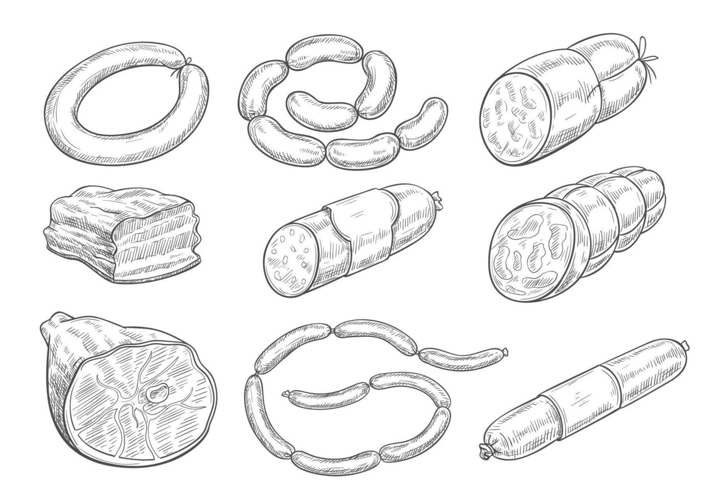 Vector sketch icons of butchery meat products