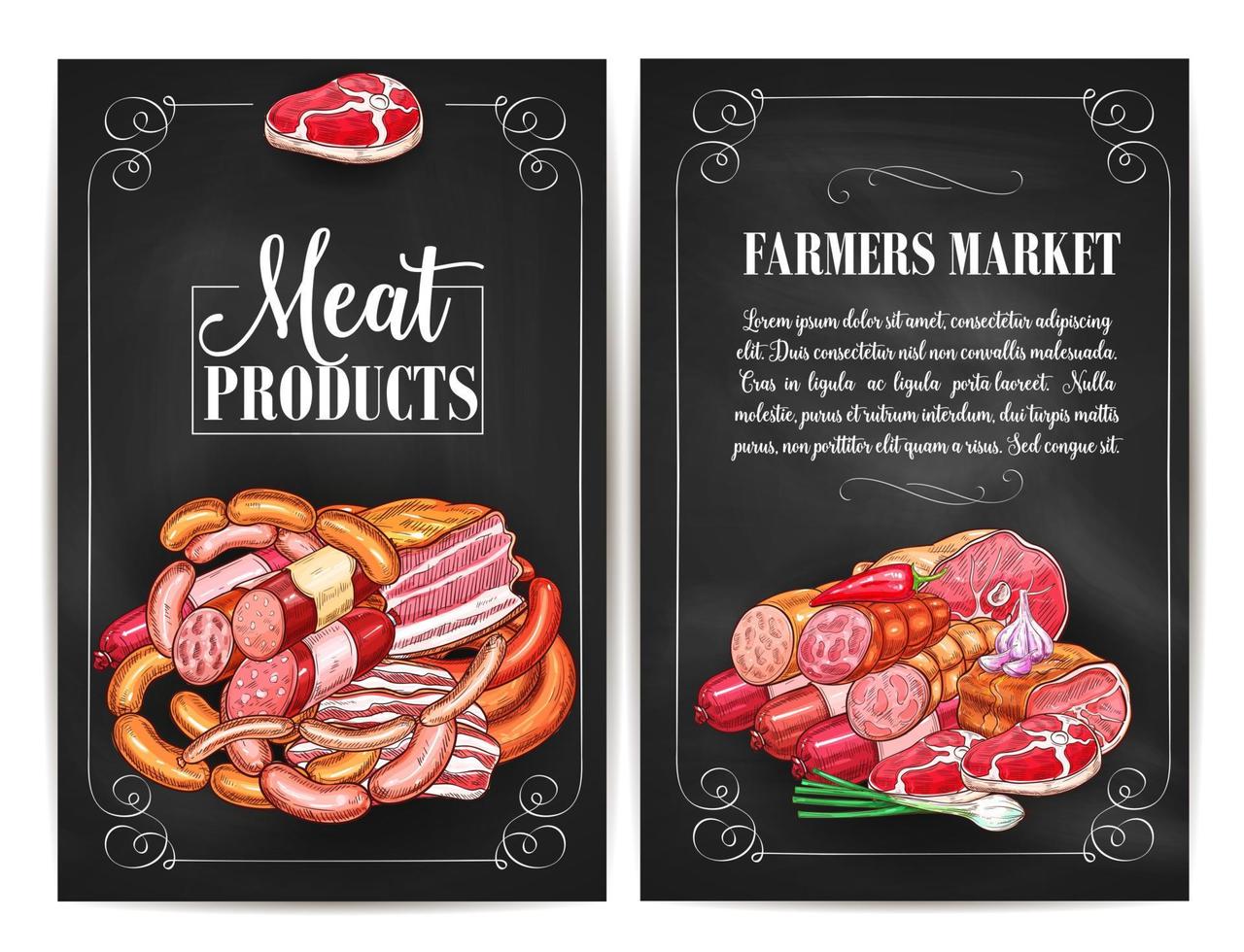 carteles vectoriales para productos cárnicos de carnicería vector