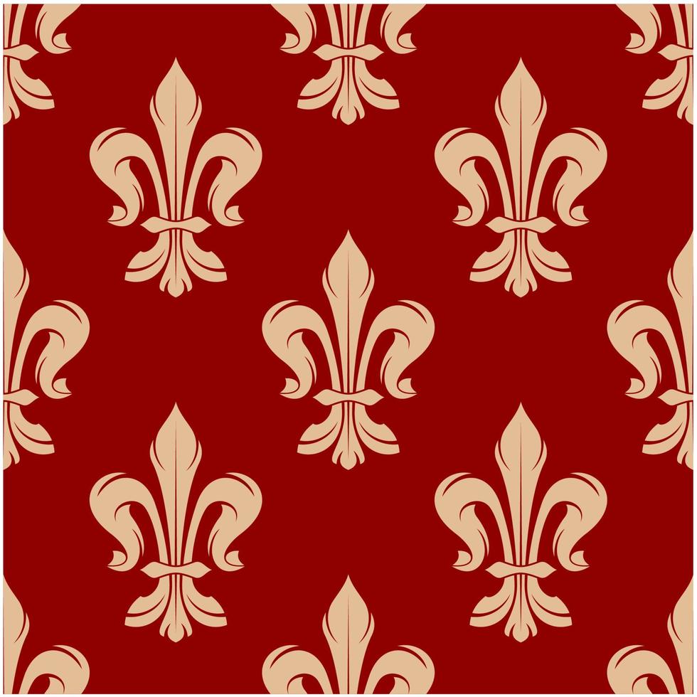 Red floral seamless pattern with fleur-de-lis vector