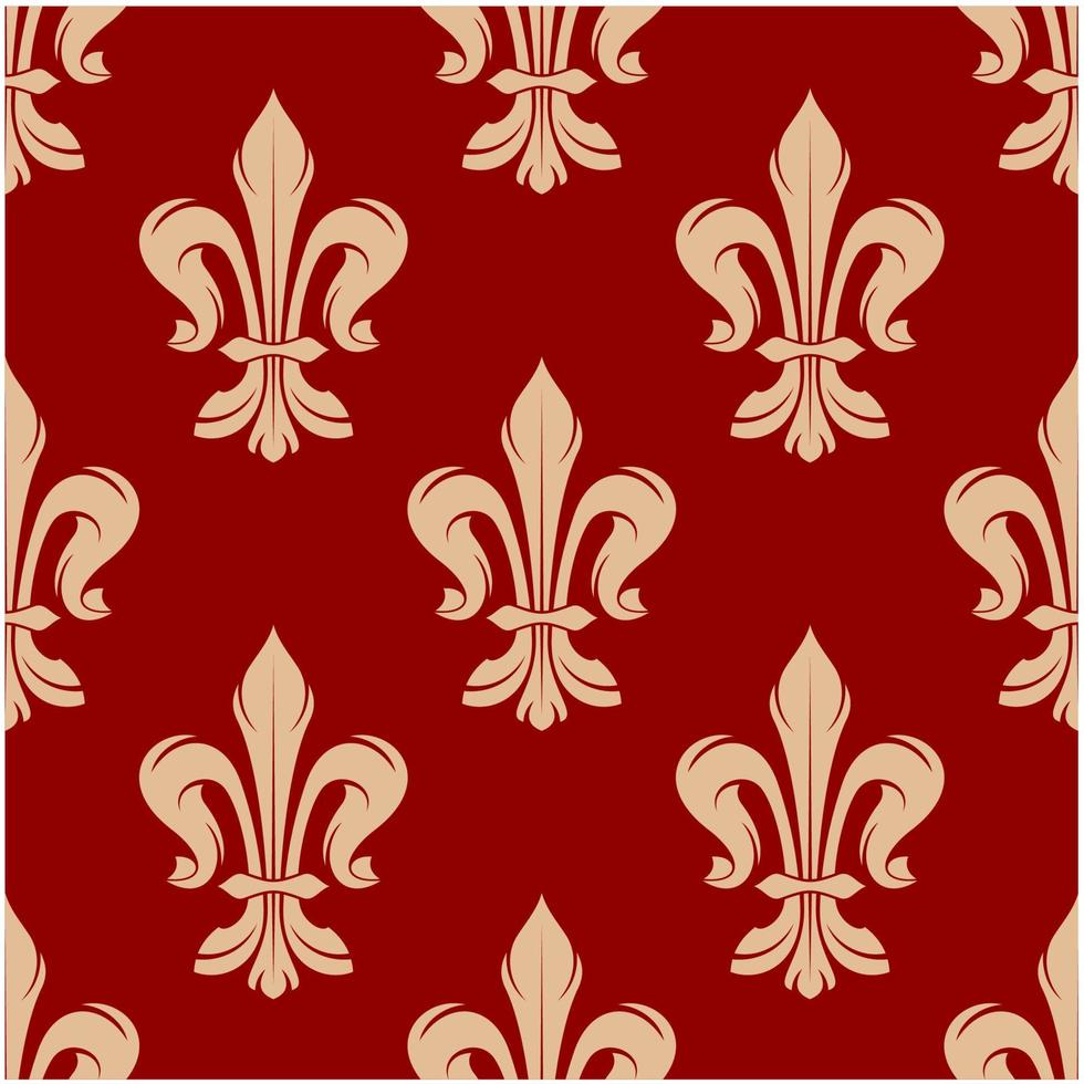 Red floral seamless pattern with fleur-de-lis vector