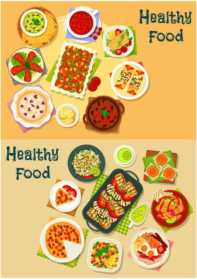 Healthy food icon set for cafe menu design vector