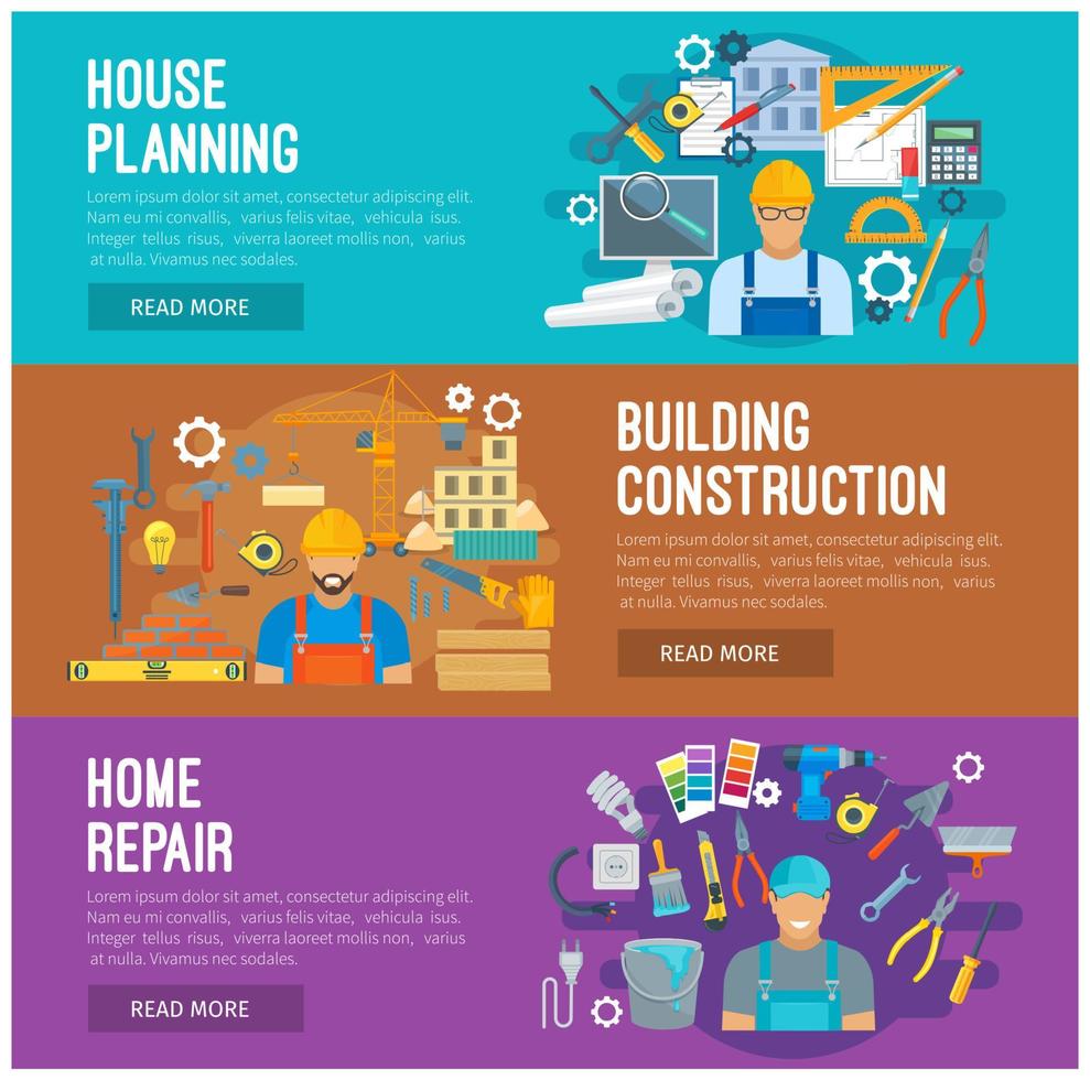 Building industry banner set design vector