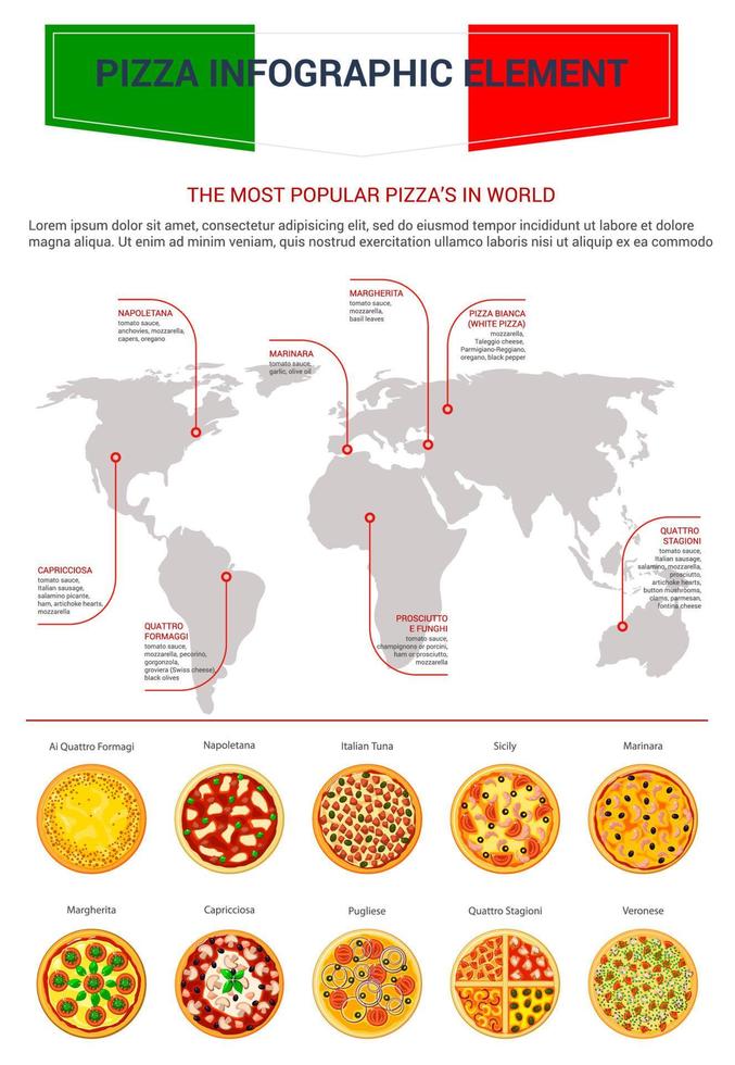 Pizza popular world map infographics vector