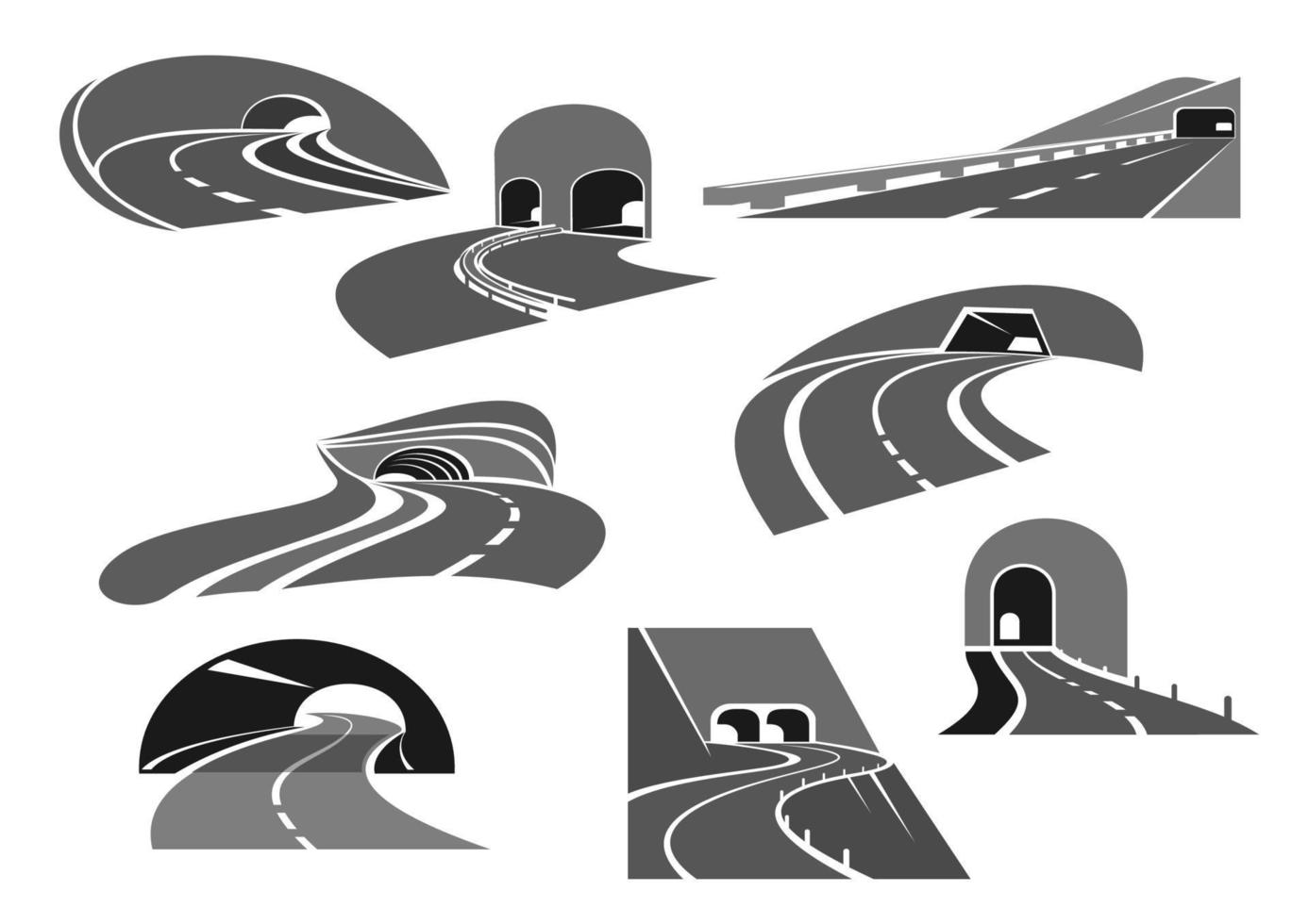 Road tunnel icon set with highway and freeway vector