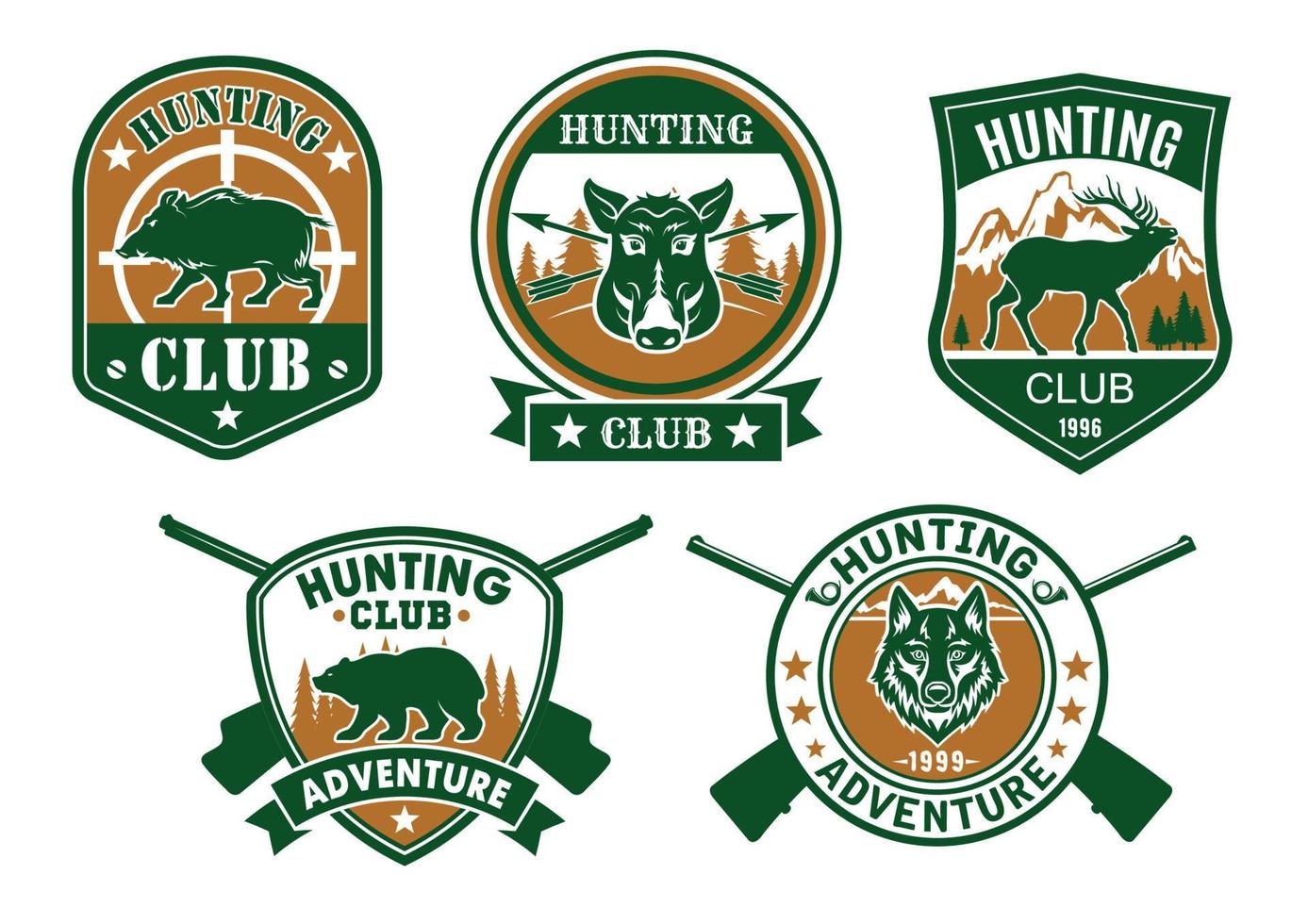 diseño de conjunto de insignias deportivas de club de caza vector