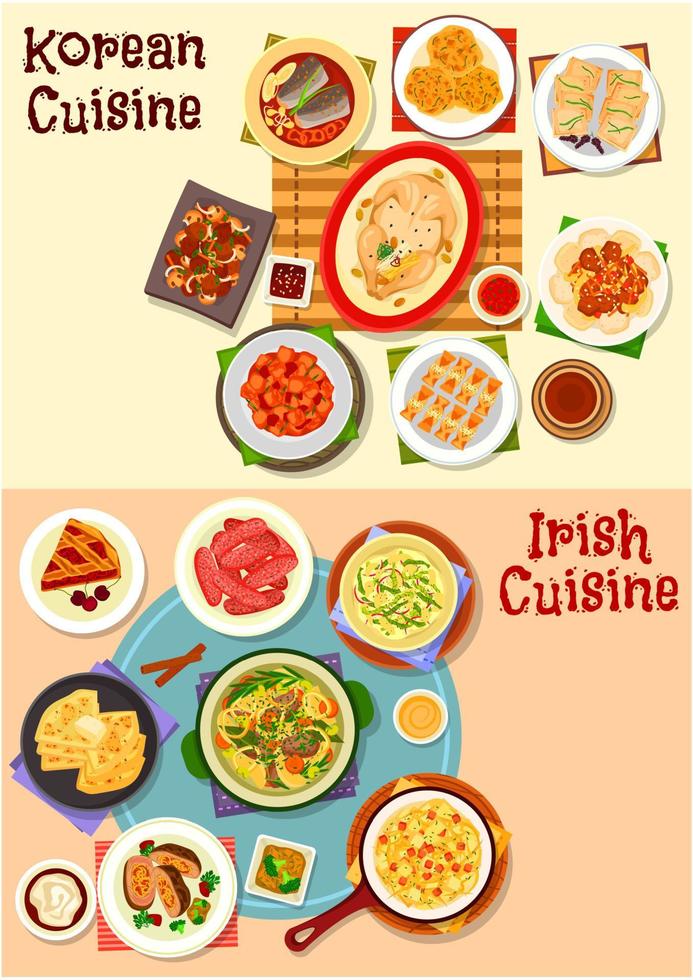 Korean and irish cuisine dinner icon set design vector