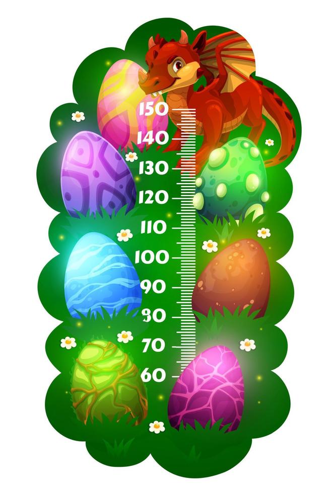 Kids height chart with cartoon red dragon and eggs vector