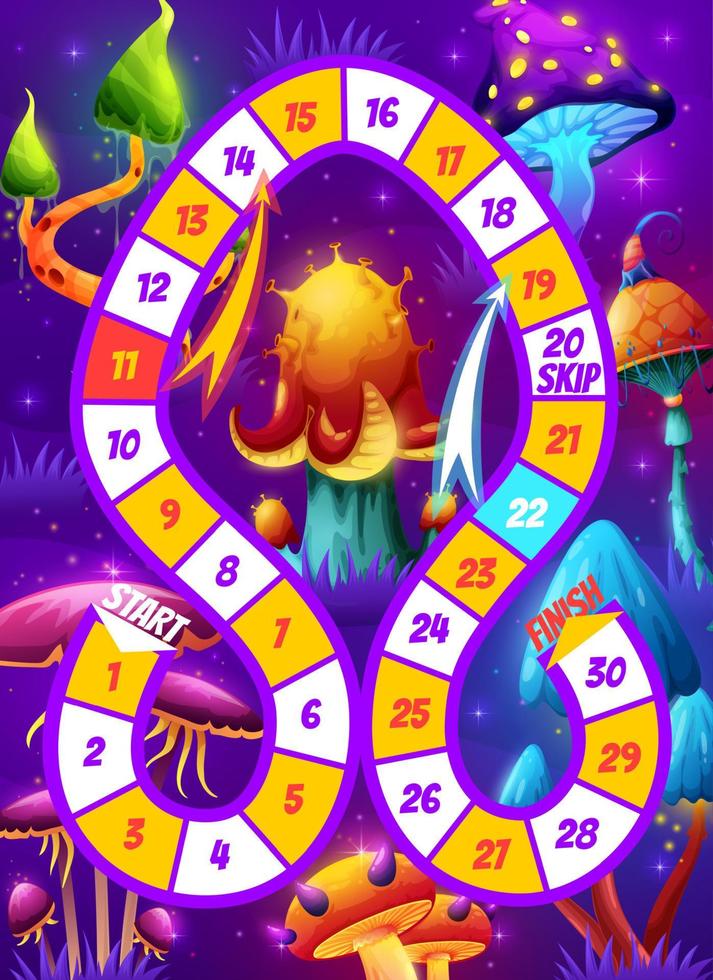 Kids board game with magic mushrooms in forest vector
