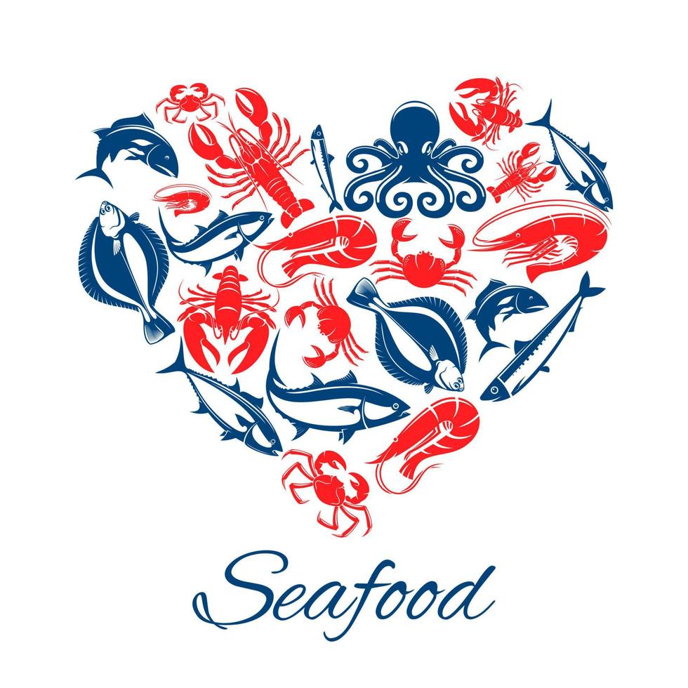 Seafood fish food heart vector poster