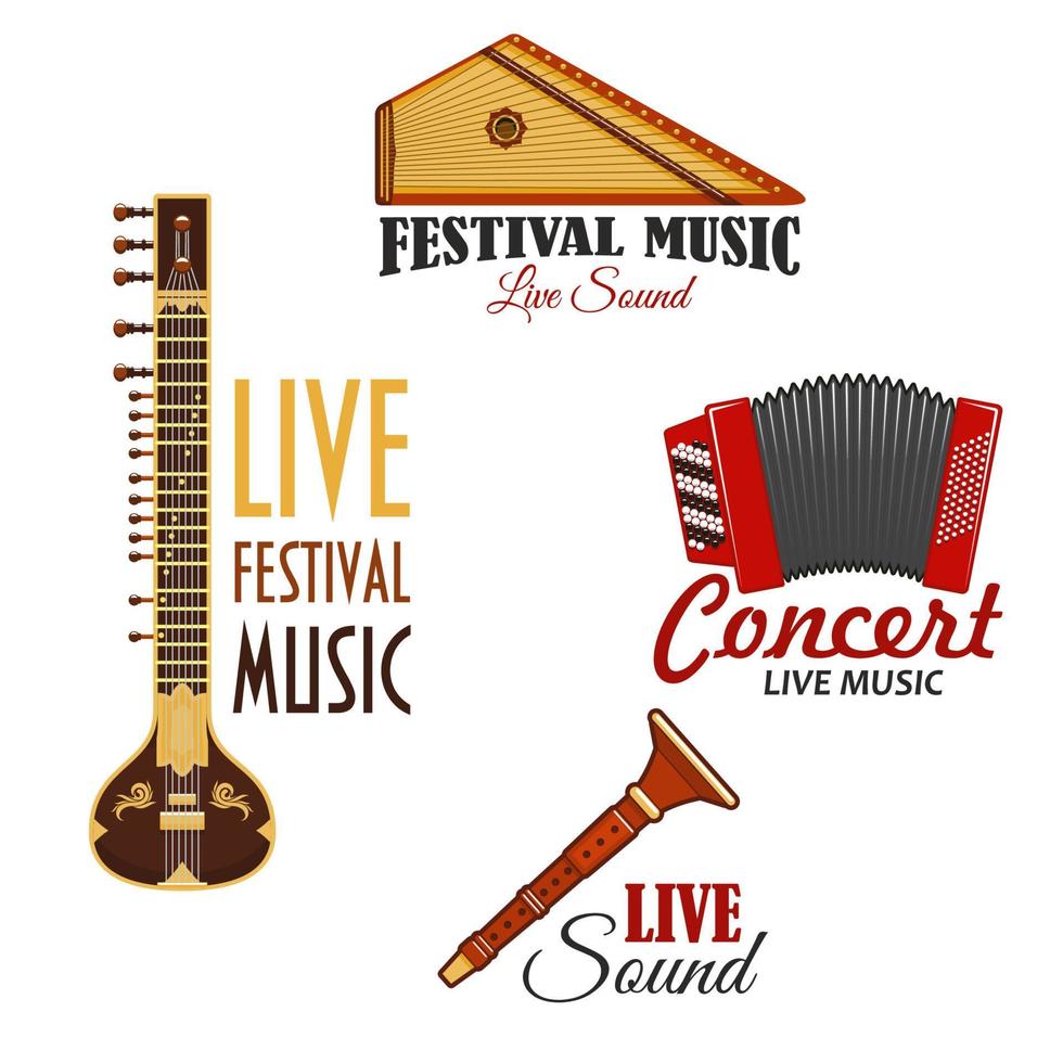 Musical instruments vector icons for music concert