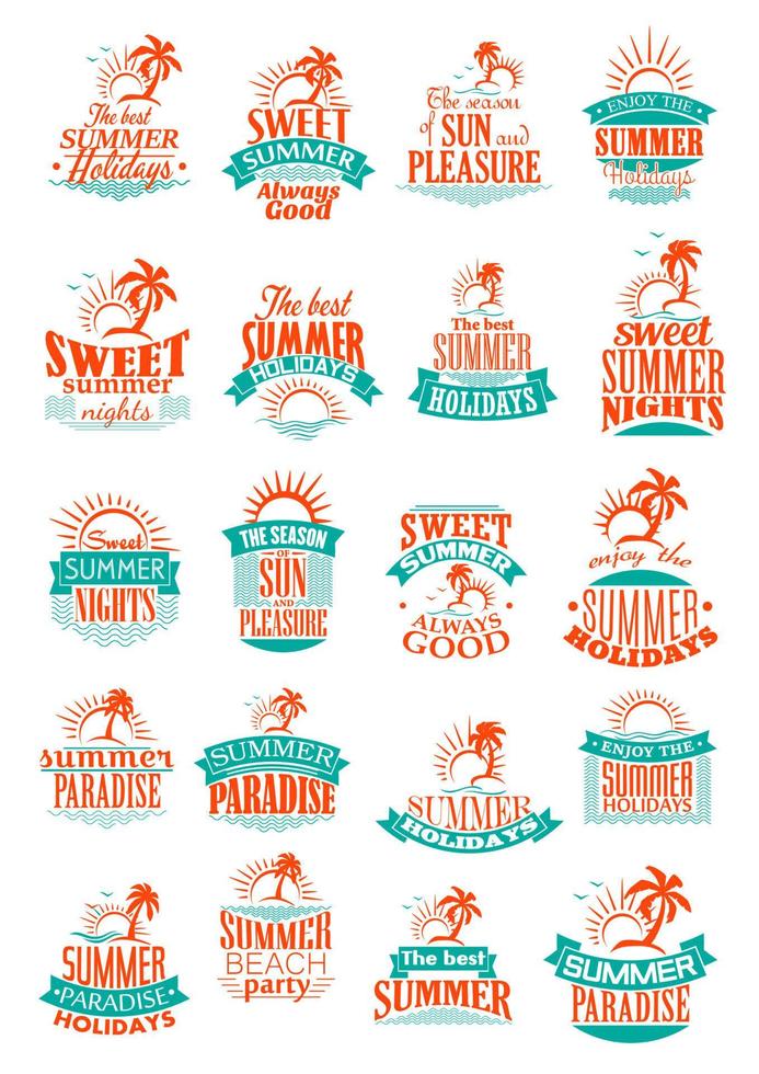 Summer holidays or vacation trip vector icons