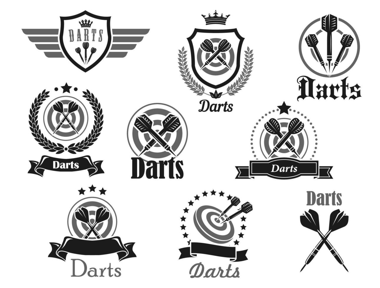 Vector icons set for darts club sport tournament