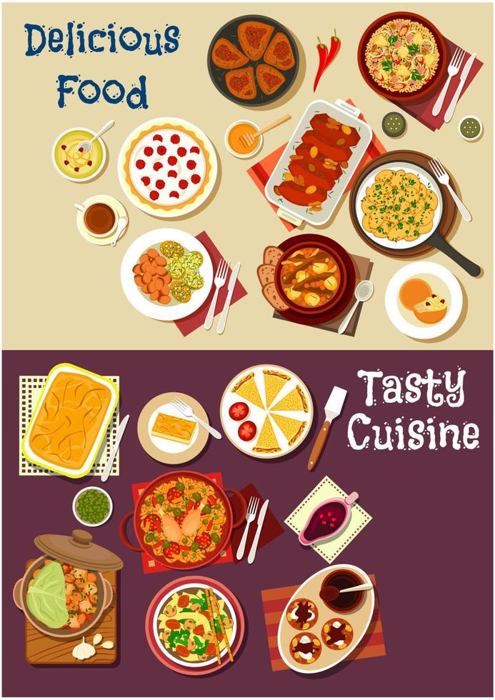 Mediterranean and asian cuisine icon set design vector