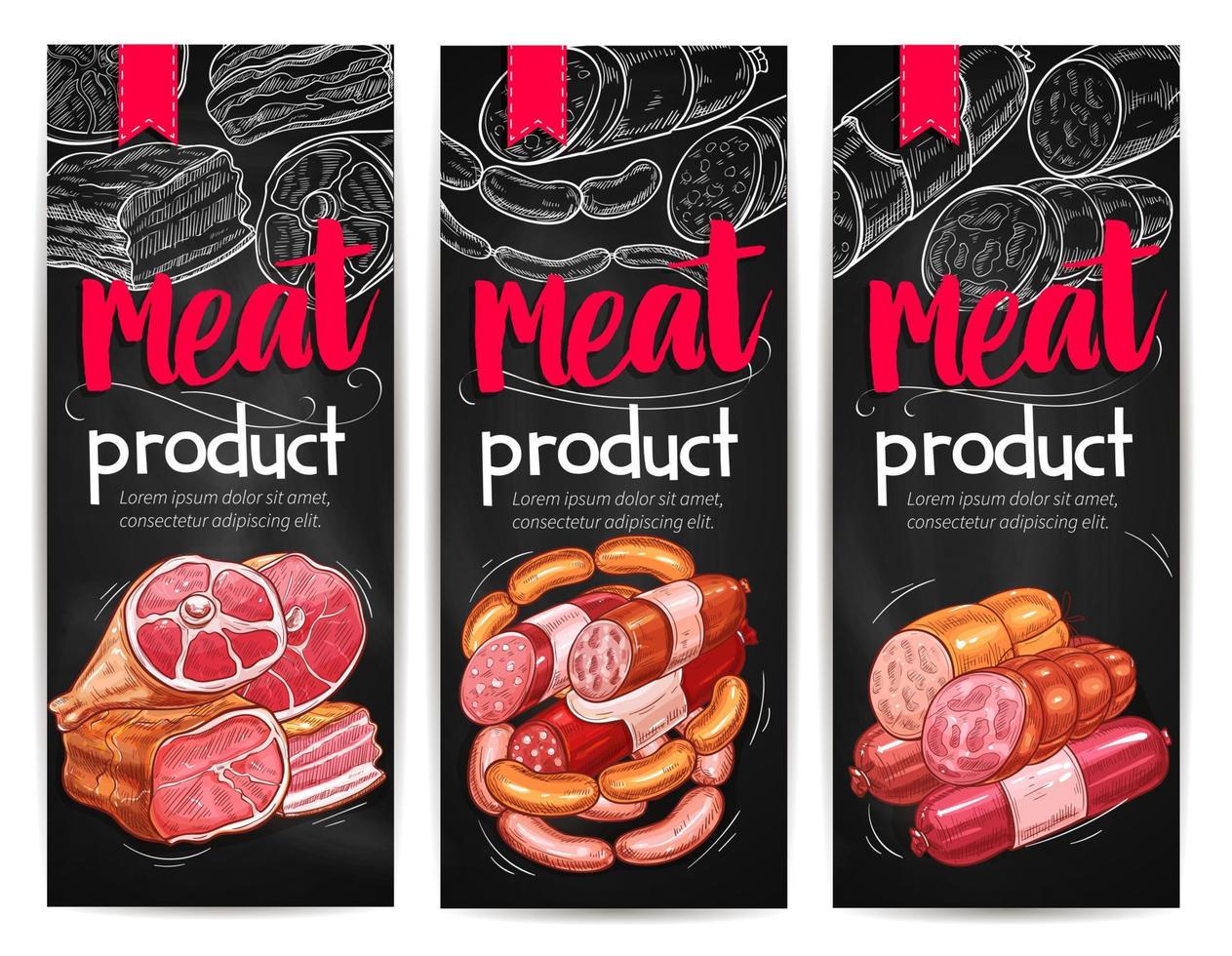 plantilla de banner de pizarra de carne y salchichas vector