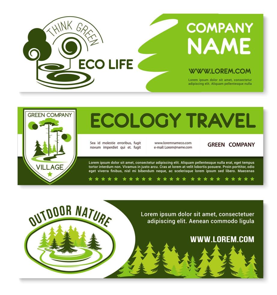 conjunto de plantillas de banner de turismo ecológico y viajes verdes vector