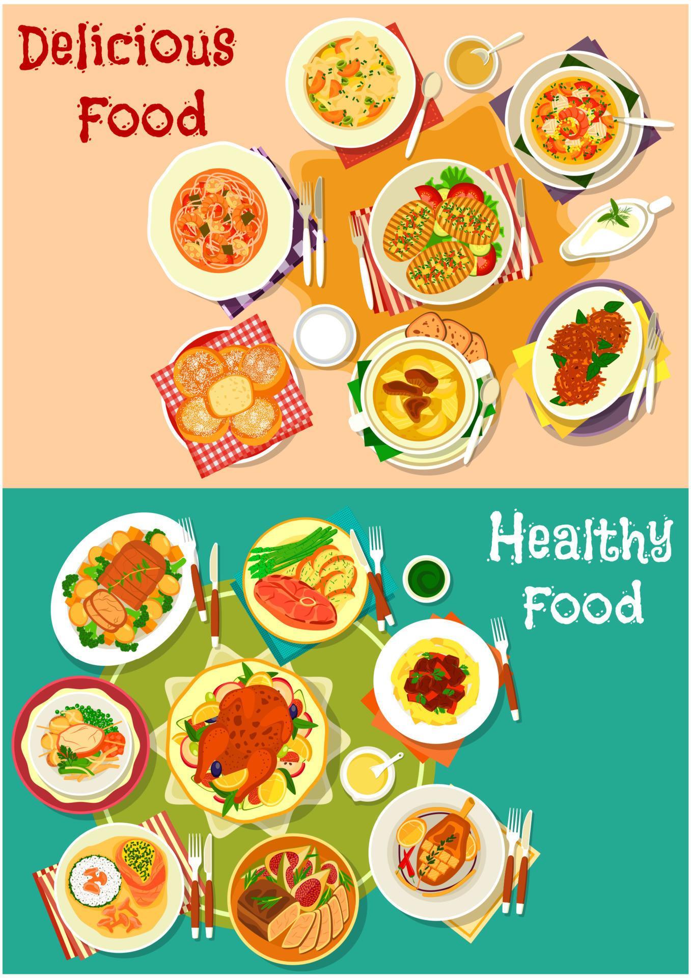 Meat, soup, potato dishes icon set for food design 12683557 Vector Art