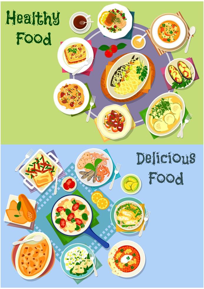 Nutritious dinner icon set for food theme design vector