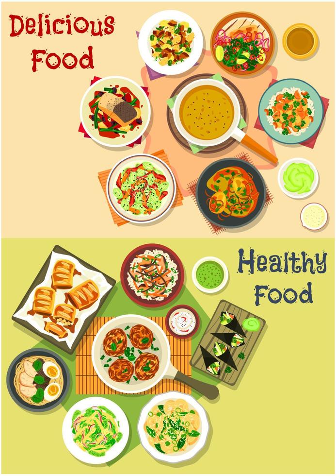 Lunch meals icon set for food theme design vector