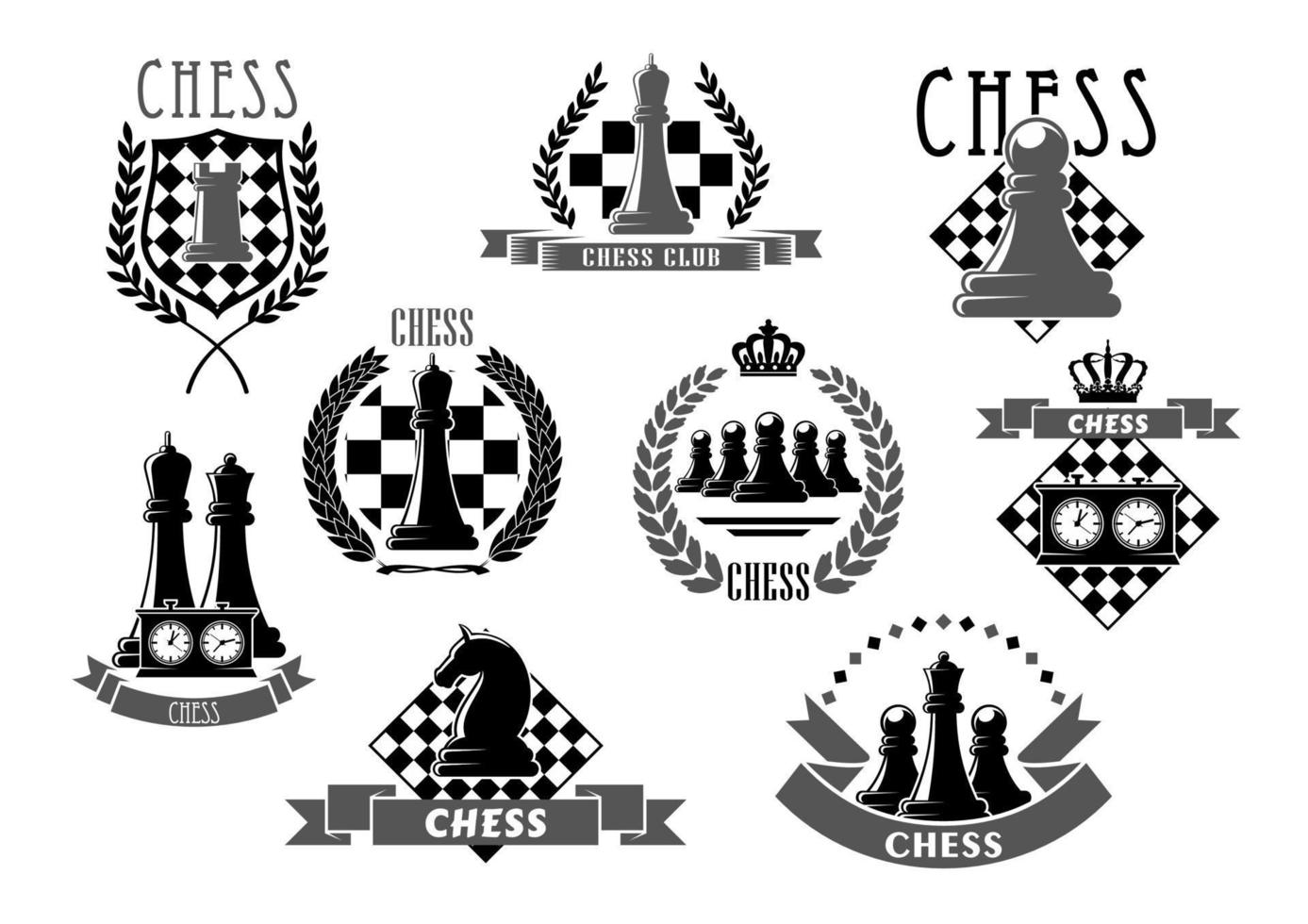 Chess club emblems and vector icons