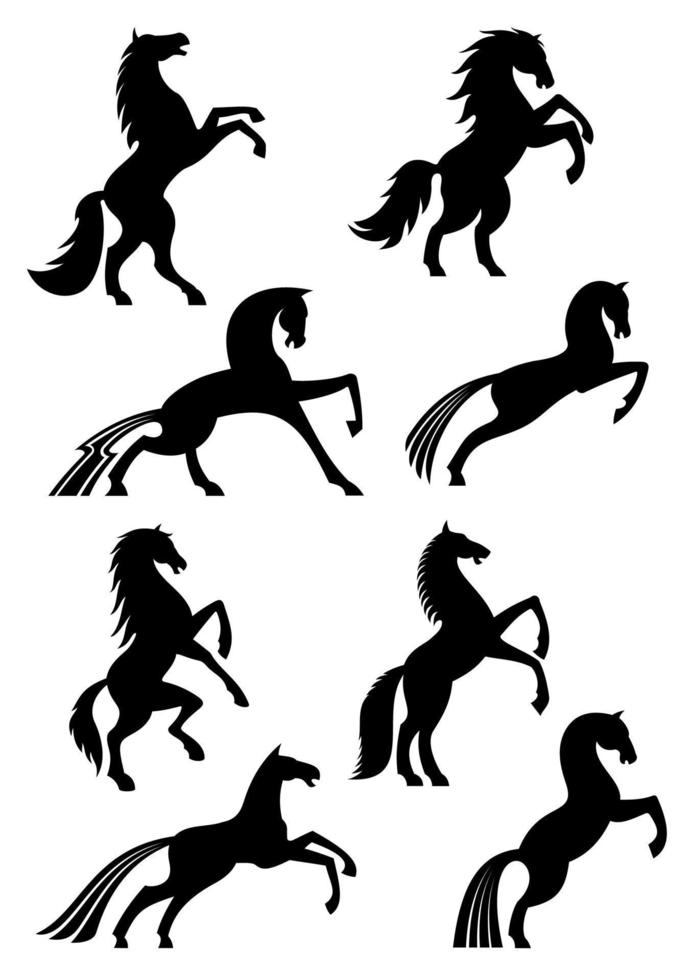 iconos de vector de silueta heráldica de caballos