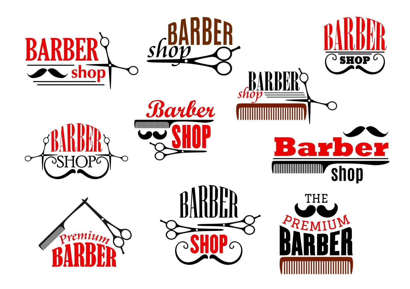 barbería, barbas, y, bigotes, vector, iconos vector