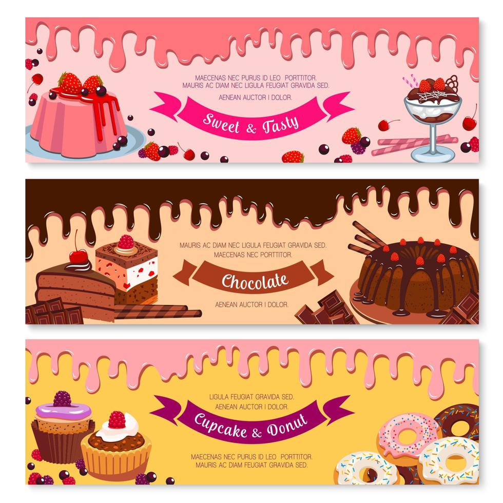 Cake dessert and ice cream banner set design vector