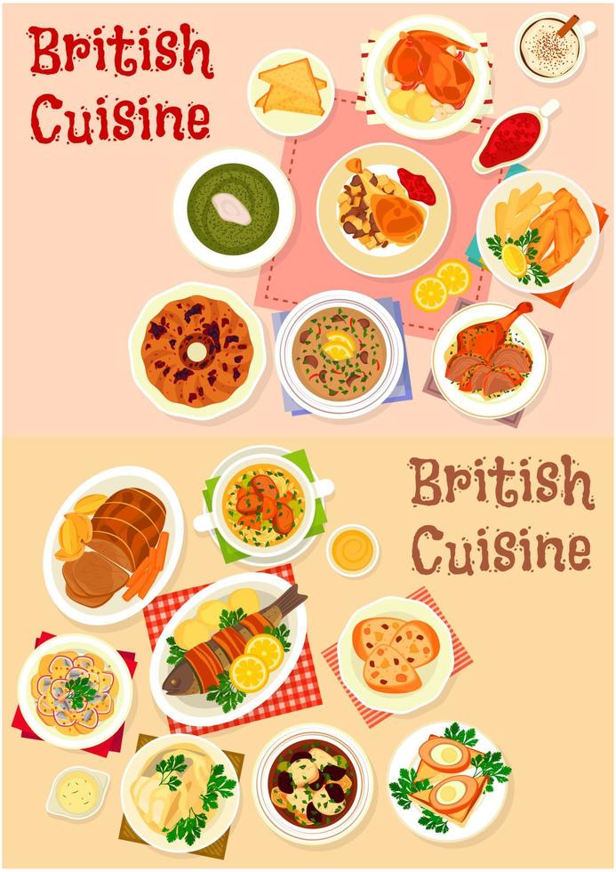 British cuisine icon set for restaurant design vector