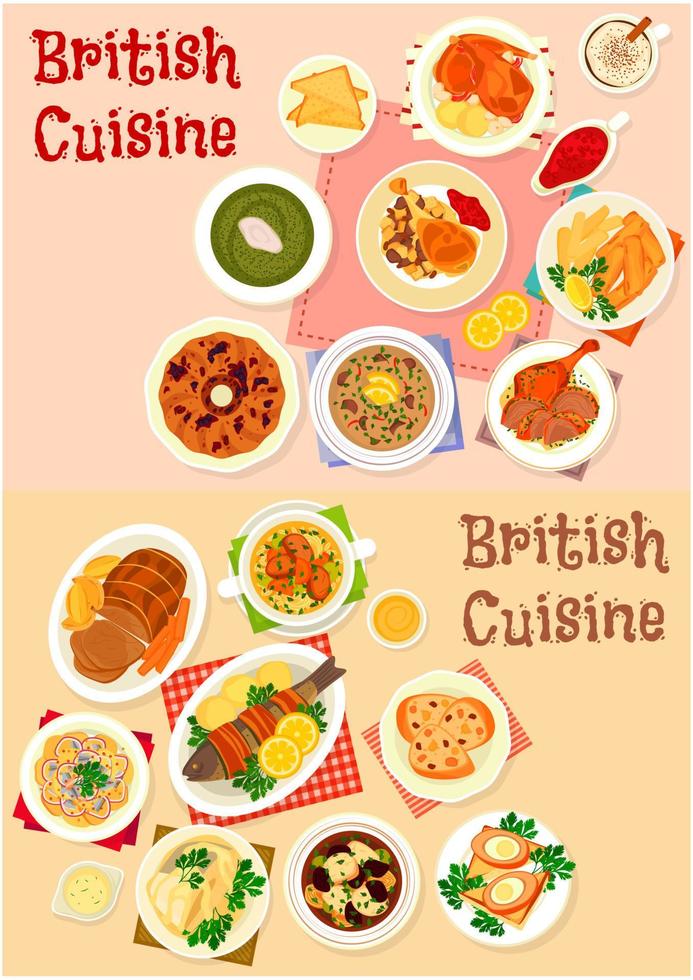 conjunto de iconos de cocina británica para el diseño de restaurantes vector